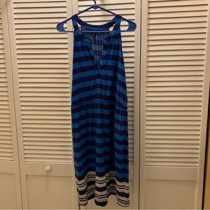Navy, blue, white & tan stripe sleeveless sun dress by Old Navy.
